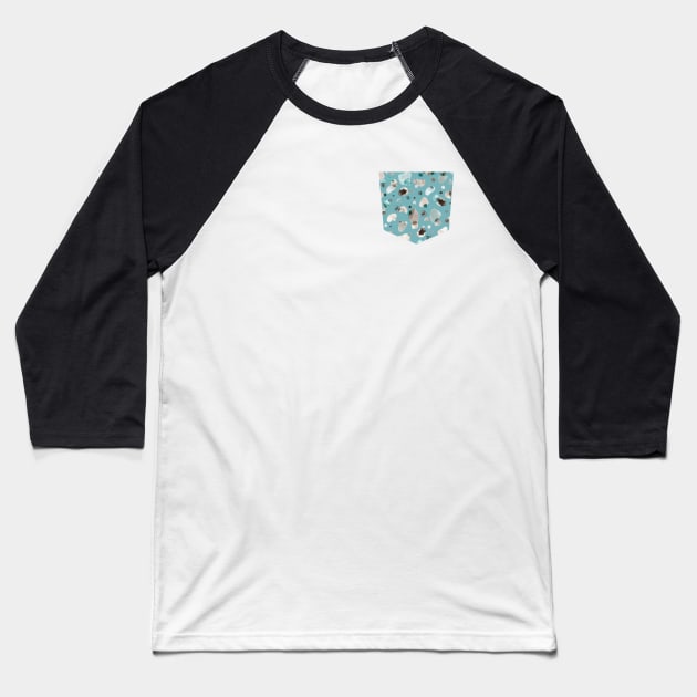 Pocket - Pebbles Terrazo Pale Teal Baseball T-Shirt by ninoladesign